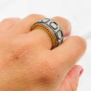 DE012. Diamond Two-Tone Sterling Silver Ring with Polki Diamond